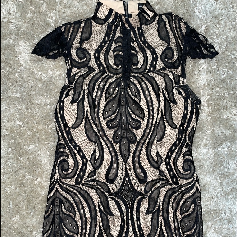 Black/Nude lace dress, black lace with nude under dress, zip back, worn once